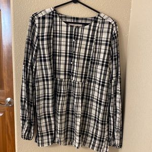NWOT Loft Peplum gingham Peasant Top
